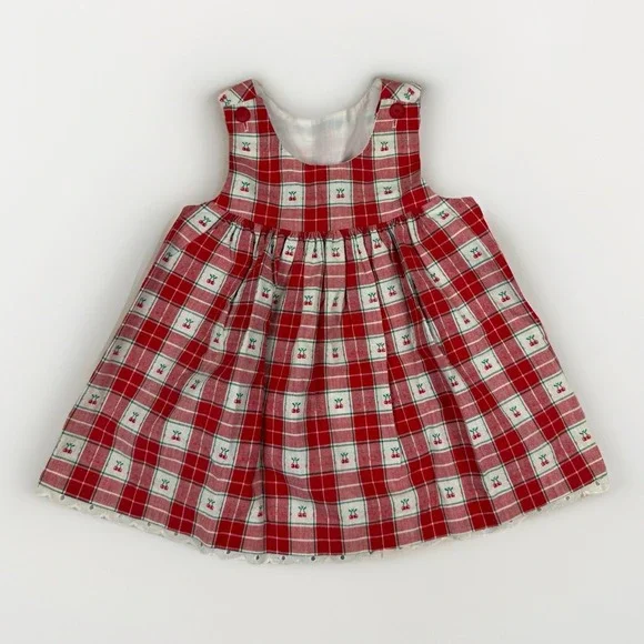 Vintage Red And White Plaid Cherry Cottagecore Good Lad Jumper Girls 24 Months - Picture 1 of 7